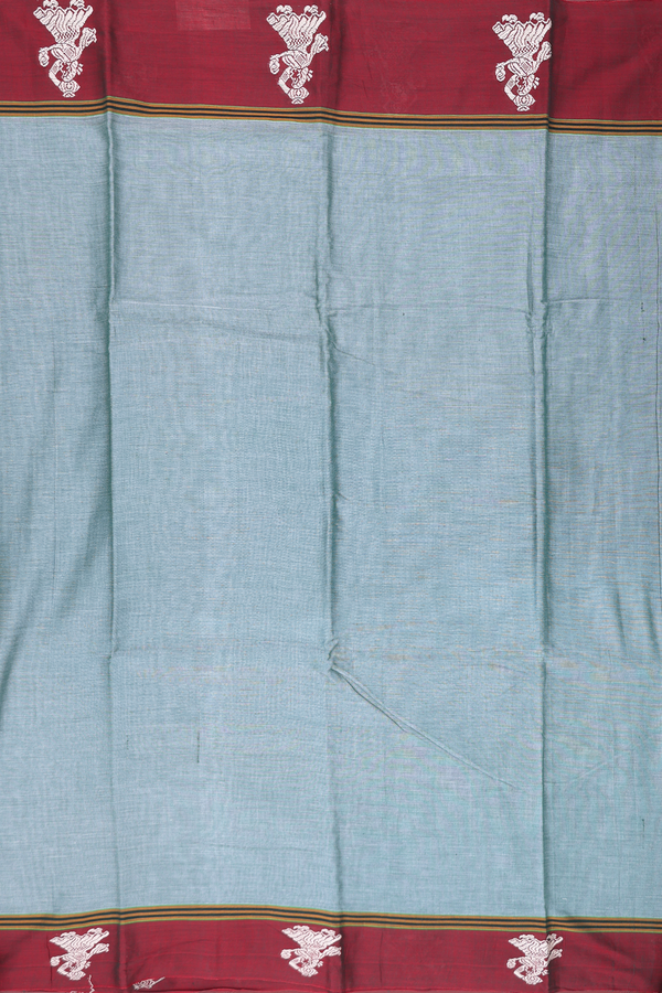 Narayanpet Cotton Saree In Slate Green With Contrast Border