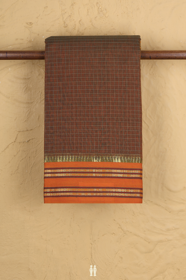 Narayanpet Cotton Saree In Manthulir With Checks Design