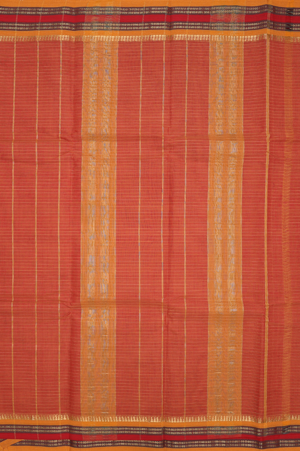 Narayanpet Cotton Saree In Rust Orange With Checks Design
