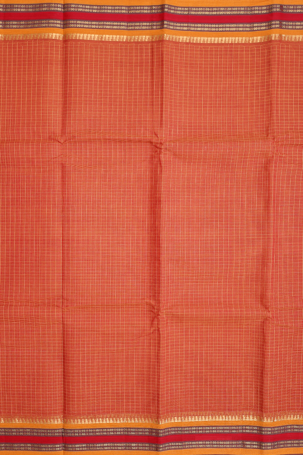 Narayanpet Cotton Saree In Rust Orange With Checks Design