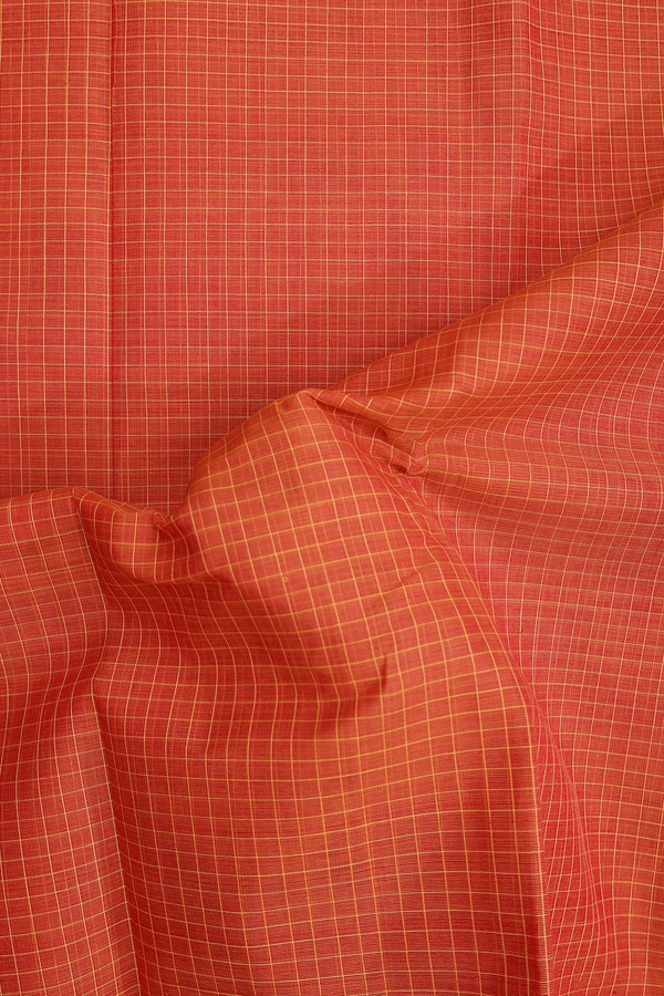 Narayanpet Cotton Saree In Rust Orange With Checks Design