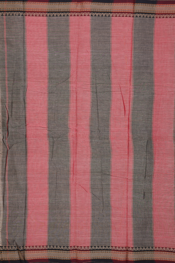 Narayanpet Cotton Saree In Cedar Brown With Contrast Border