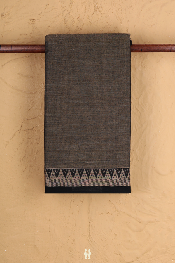 Narayanpet Cotton Saree In Cedar Brown With Contrast Border