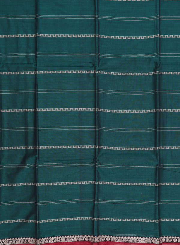 Narayanpet Cotton Saree In Dark Green With Stripes Design