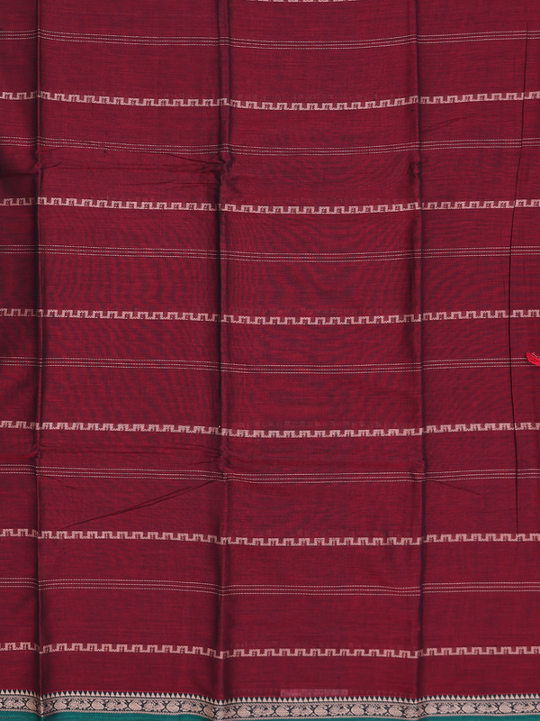 Narayanpet Cotton Saree In Burgundy Red With Stripes Design