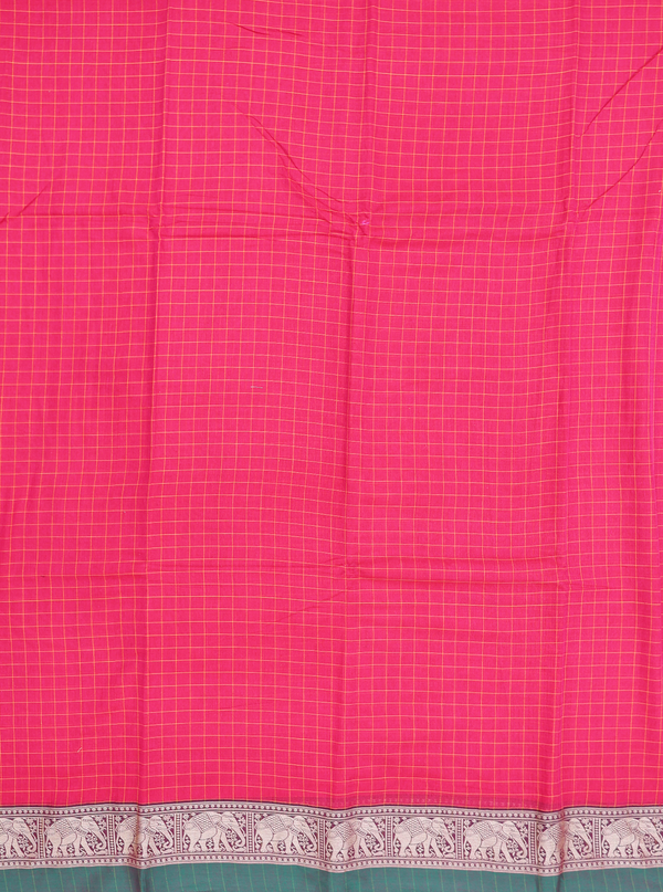 Narayanpet Cotton Saree In Rani Pink With Checks Design