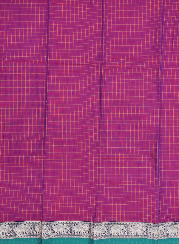 Narayanpet Cotton Saree In Plum Purple With Checks Design