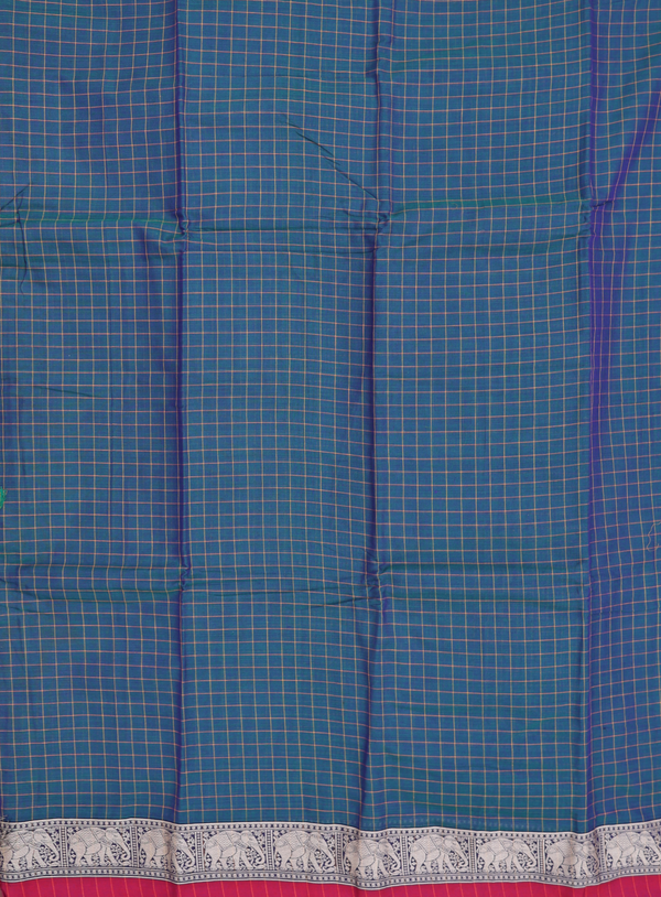 Narayanpet Cotton Saree In Blue With Checks Design