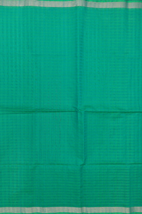 Kora Silk Cotton Saree In Green With Self Checks Design
