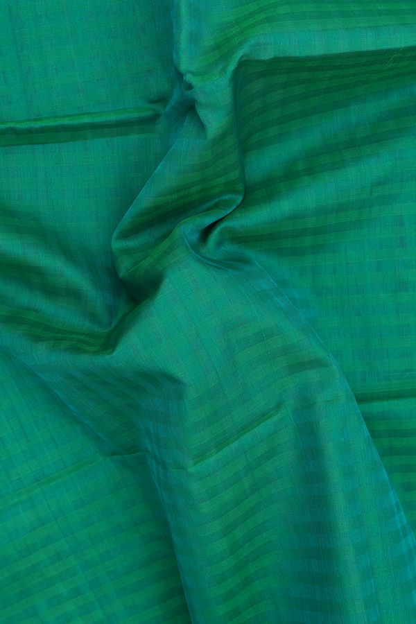 Kora Silk Cotton Saree In Green With Self Checks Design