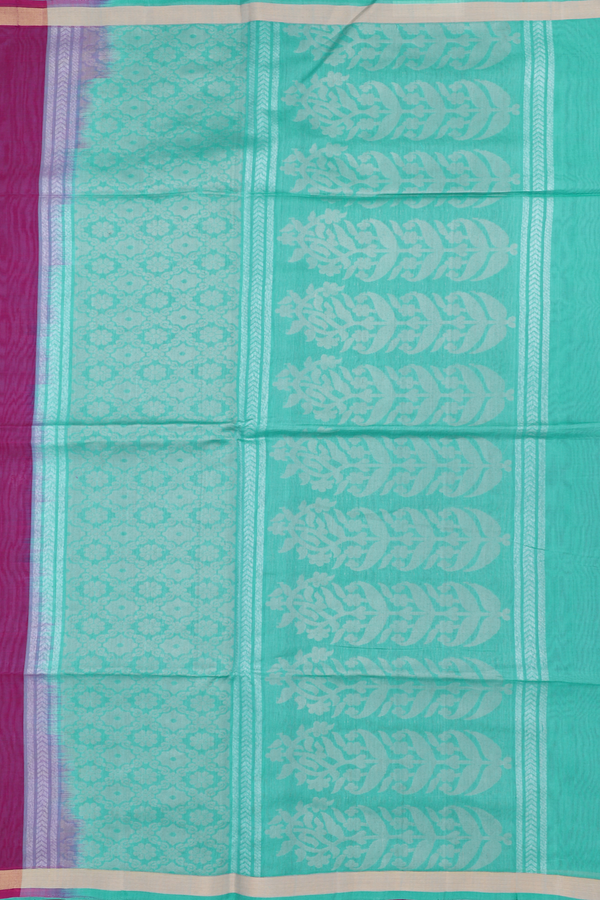Kora Silk Cotton Saree In Berry Purple With Floral Motifs