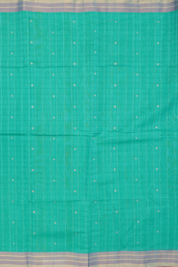 Kora Silk Cotton Saree In Green With Zari Buttis