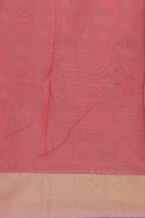 Kora Silk Cotton Saree In Dusty Red With Ikat Design