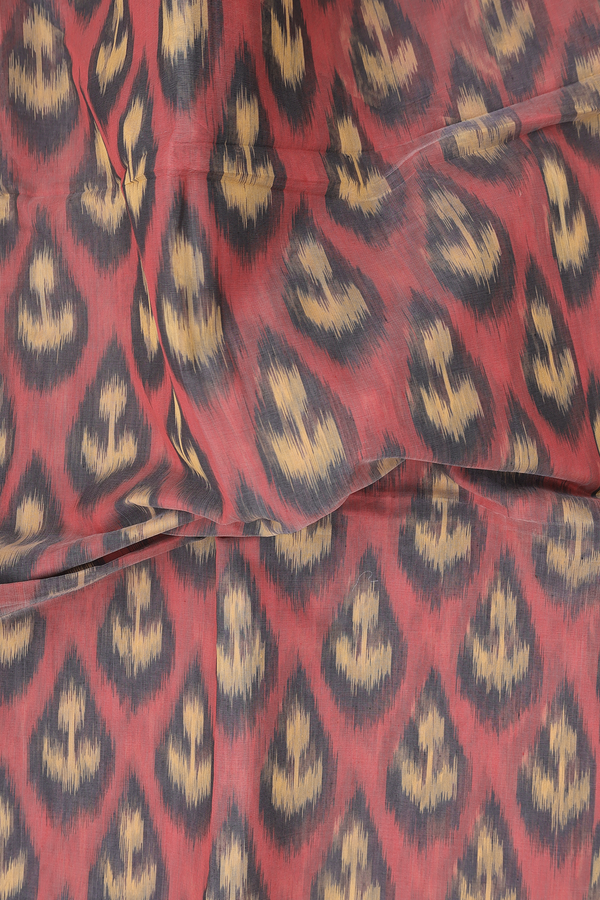 Kora Silk Cotton Saree In Dusty Red With Ikat Design