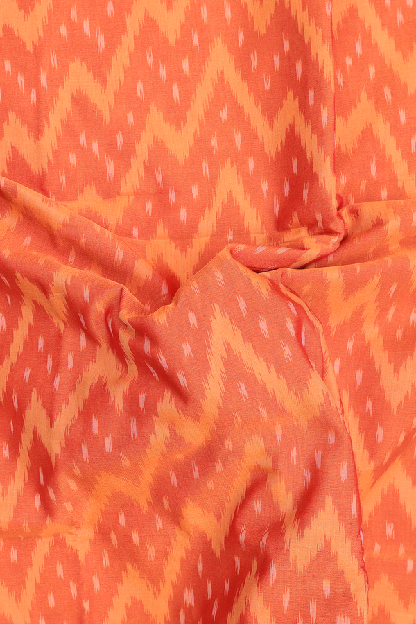 Kora Silk Cotton Saree In Bright Orange With Chevron Design