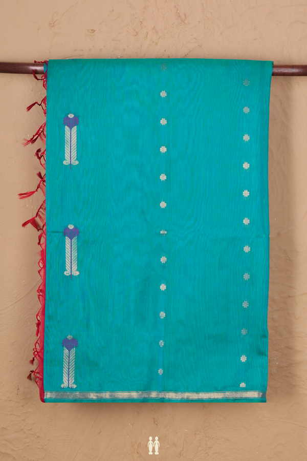 Kora Silk Cotton Saree In Blue With Allover Design