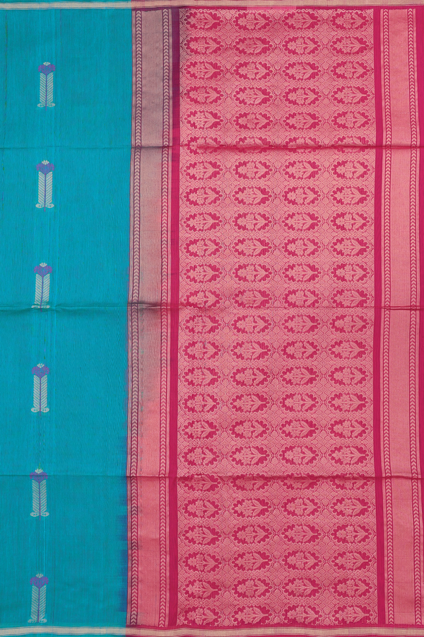 Kora Silk Cotton Saree In Blue With Allover Design