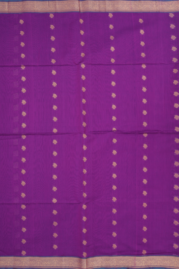 Kora Silk Cotton Saree In Grape Purple With Paisley Buttas