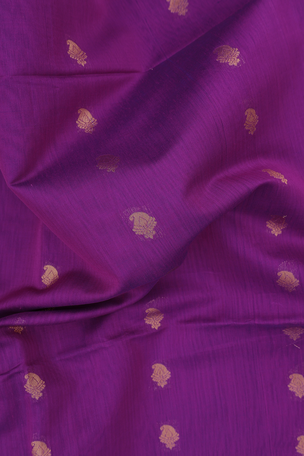 Kora Silk Cotton Saree In Grape Purple With Paisley Buttas