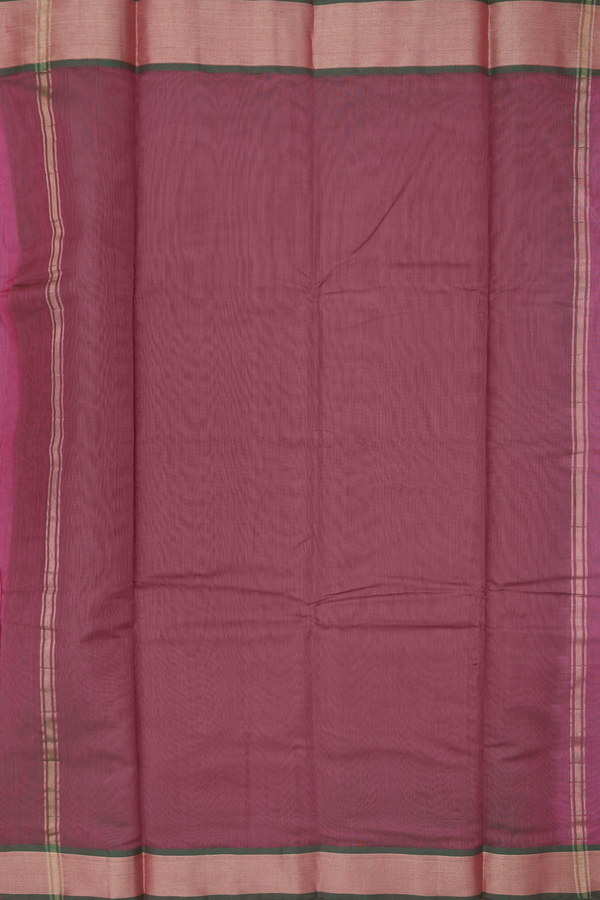 Kora Cotton Saree In Dark Pink With Contrast Border