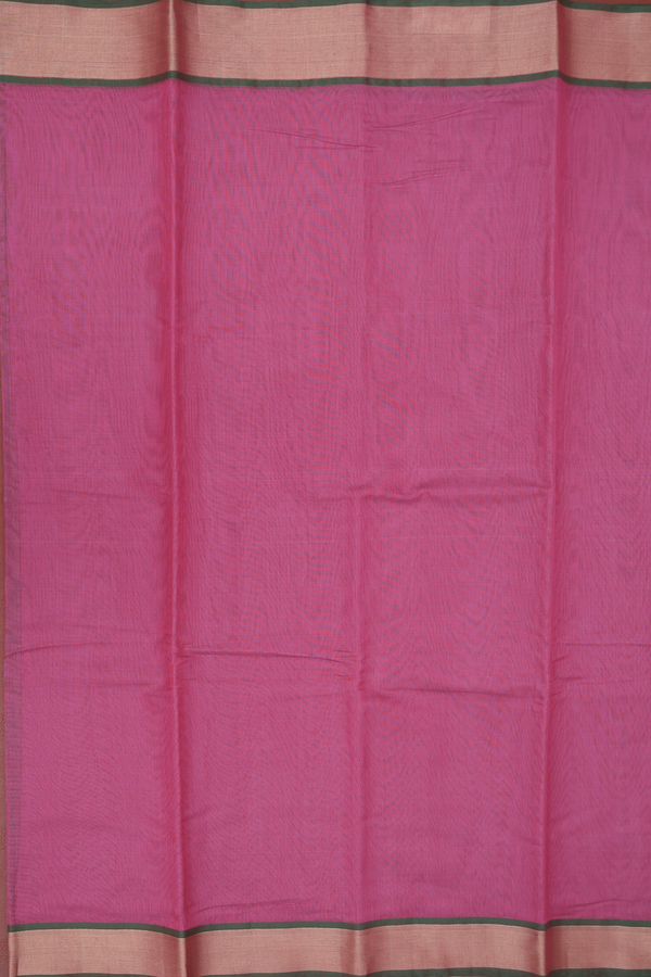 Kora Cotton Saree In Dark Pink With Contrast Border