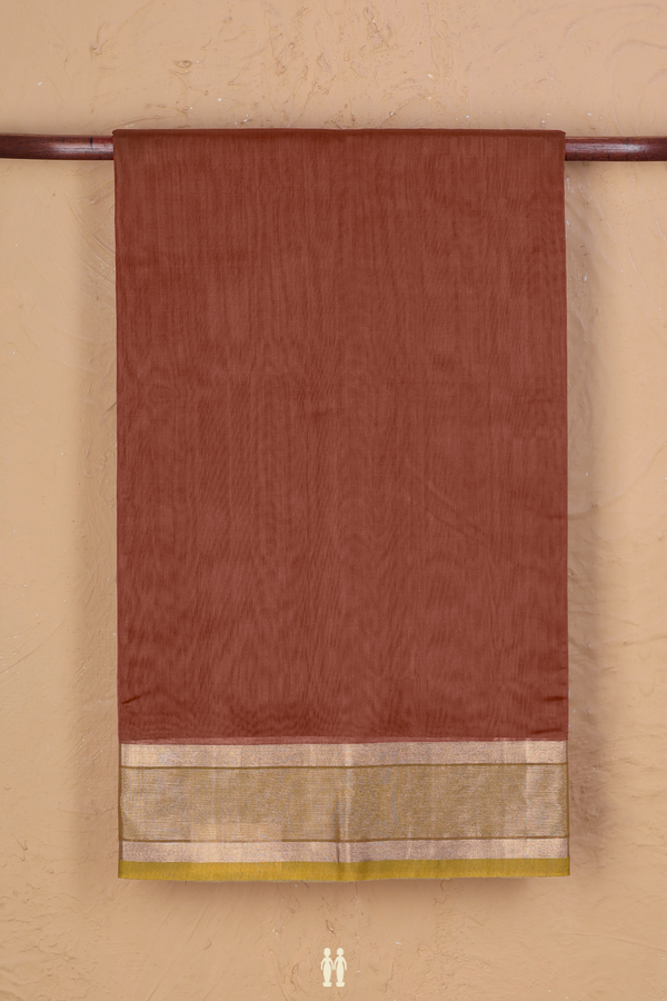 Kora Cotton Saree In Brown With Zari Border