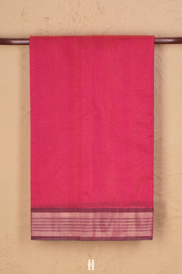 Kora Cotton Saree In Coral Pink With Contrast Border
