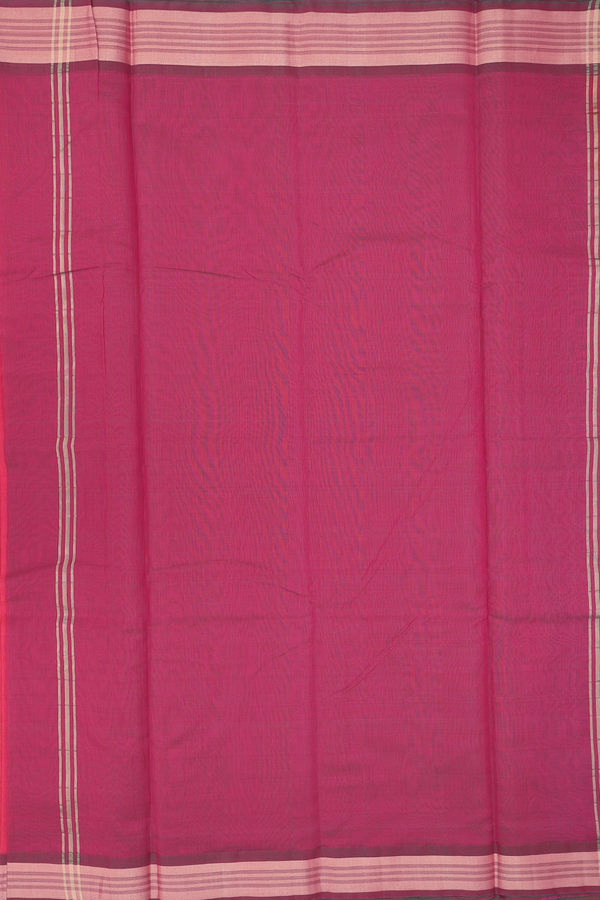 Kora Cotton Saree In Coral Pink With Contrast Border