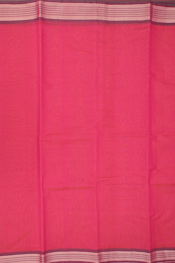 Kora Cotton Saree In Coral Pink With Contrast Border