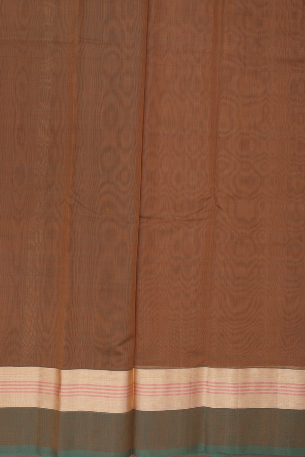 Kora Cotton Saree In Rust Brown With Contrast Border