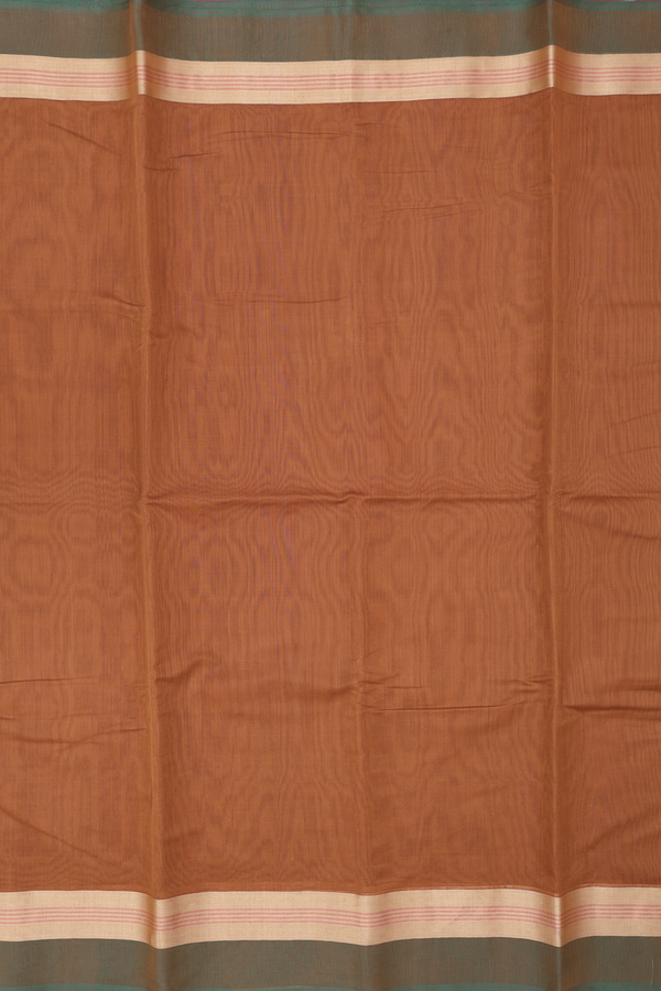 Kora Cotton Saree In Rust Brown With Contrast Border