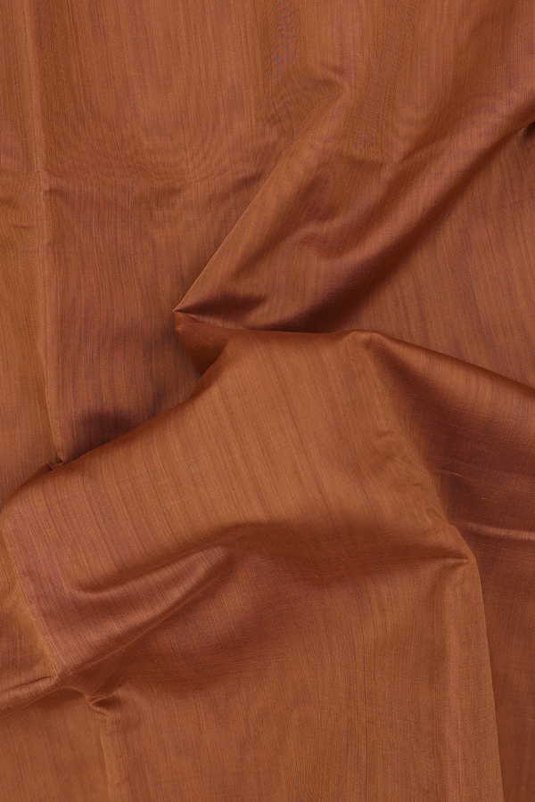 Kora Cotton Saree In Rust Brown With Contrast Border