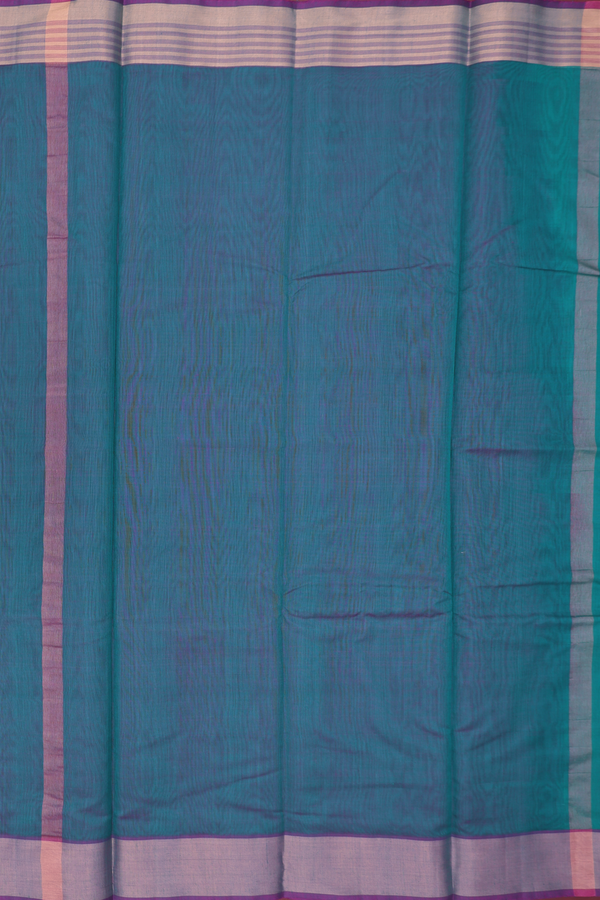 Kora Cotton Saree In Capri Blue With Zari Border