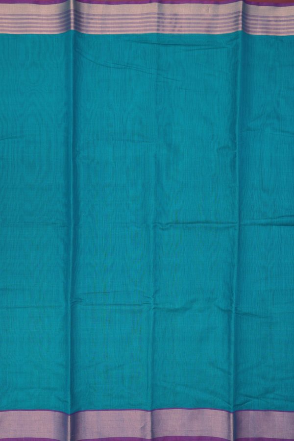 Kora Cotton Saree In Capri Blue With Zari Border
