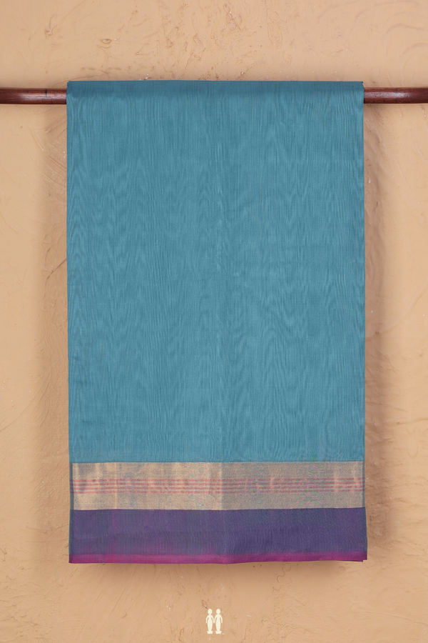 Kora Cotton Saree In Blue With Contrast Border