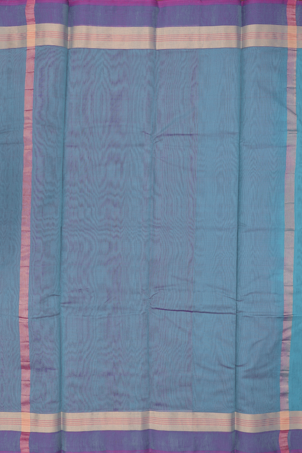 Kora Cotton Saree In Blue With Contrast Border