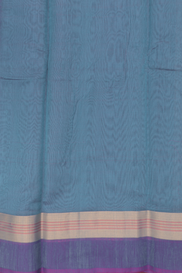 Kora Cotton Saree In Blue With Contrast Border