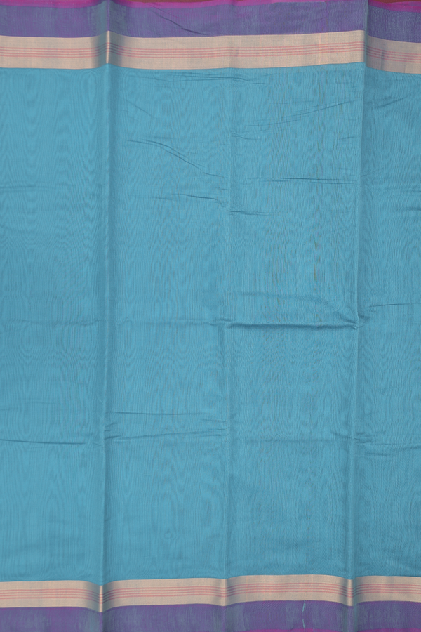 Kora Cotton Saree In Blue With Contrast Border