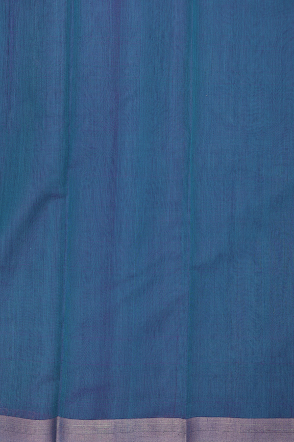 Kora Silk Cotton Saree In Teal Blue With Threadwork Buttas