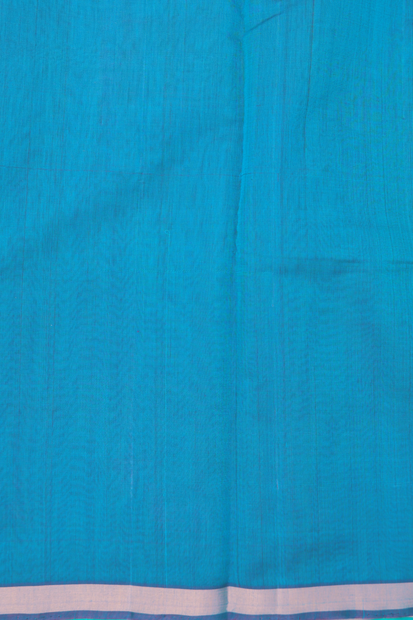Kora Silk Cotton Saree In Cerulean Blue With Zari Motifs