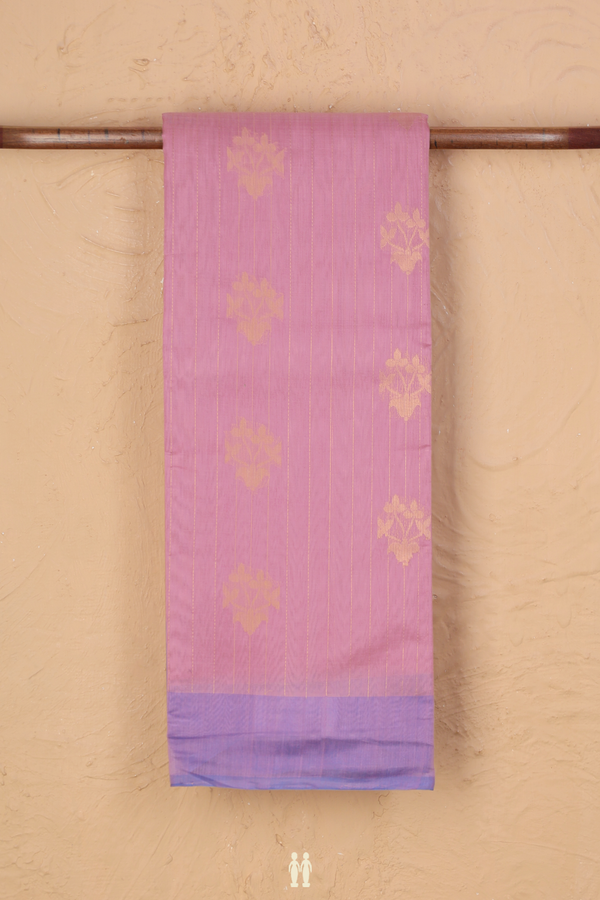 Kora Silk Cotton Saree In Dusty Pink Along Stripes With Motifs