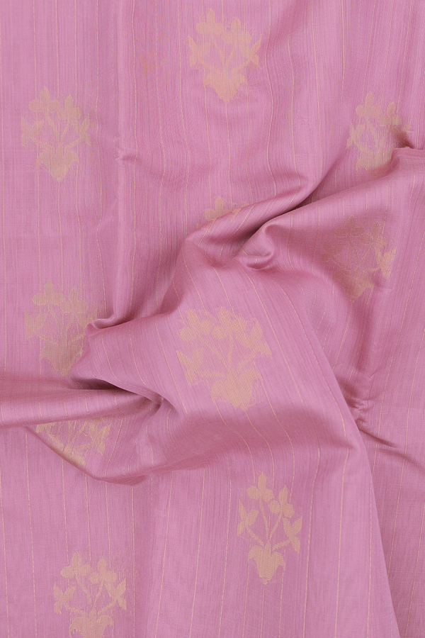 Kora Silk Cotton Saree In Dusty Pink Along Stripes With Motifs