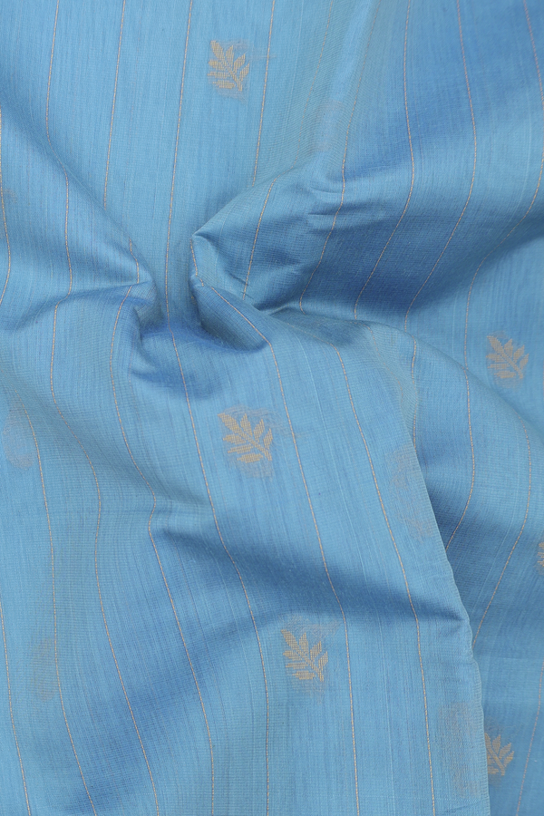 Kora Silk Cotton Saree In Dusty Blue With Stripes Design