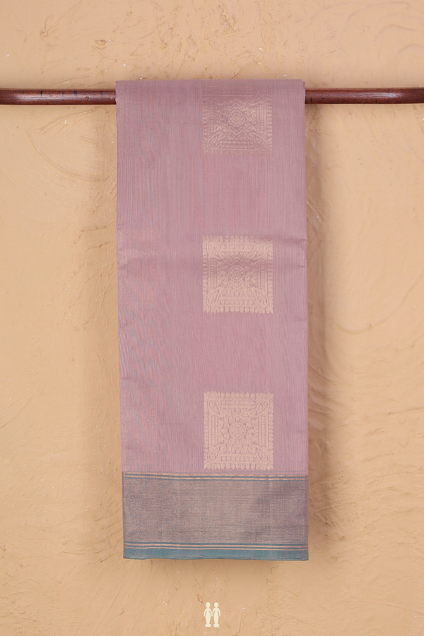 Kora Silk Cotton Saree In Rose Brown With Square Motifs