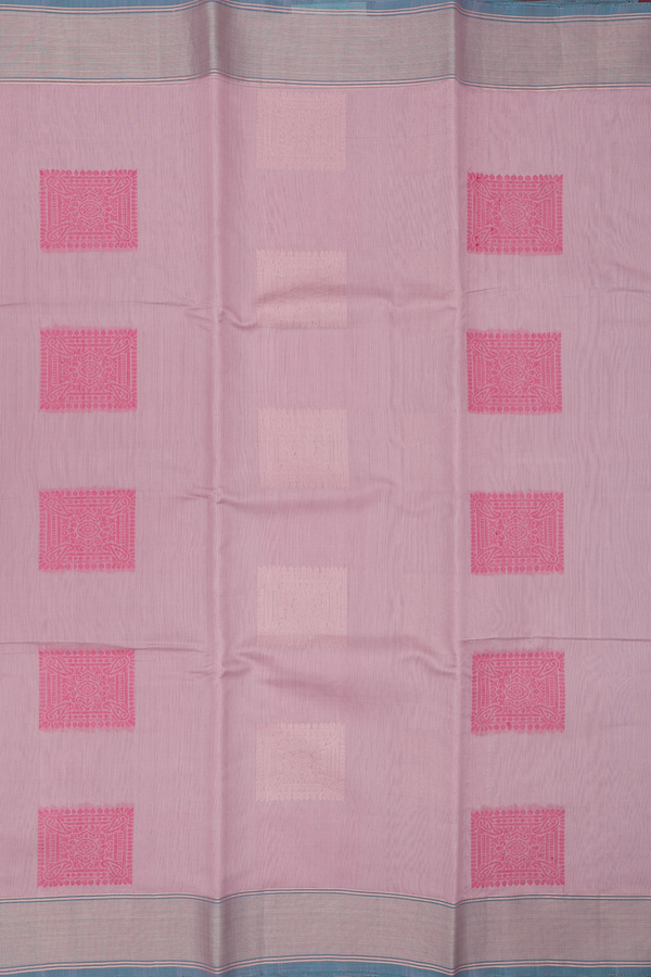 Kora Silk Cotton Saree In Rose Brown With Square Motifs