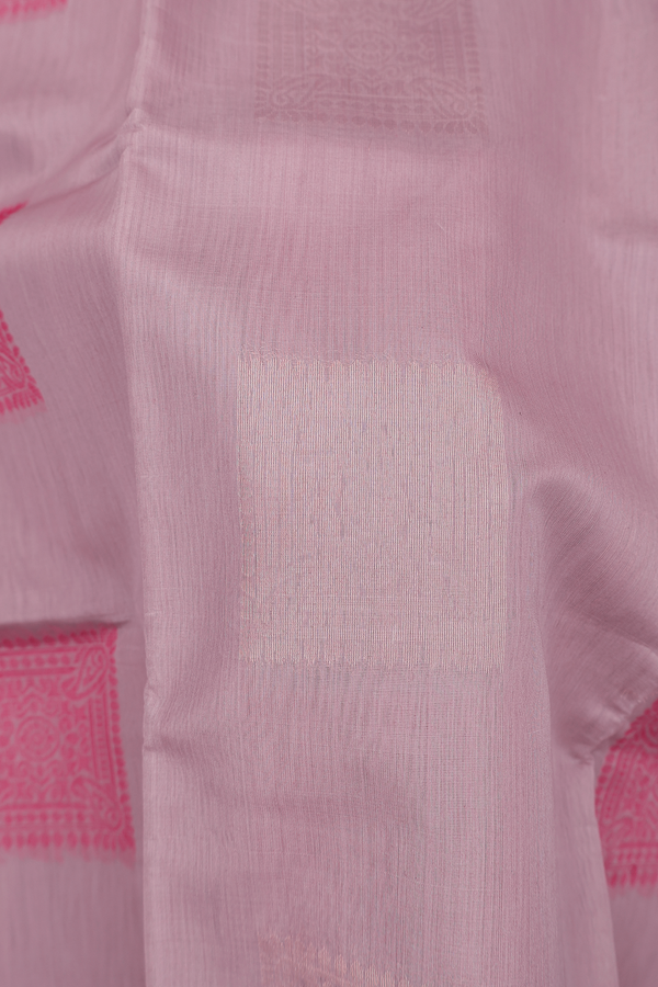 Kora Silk Cotton Saree In Rose Brown With Square Motifs