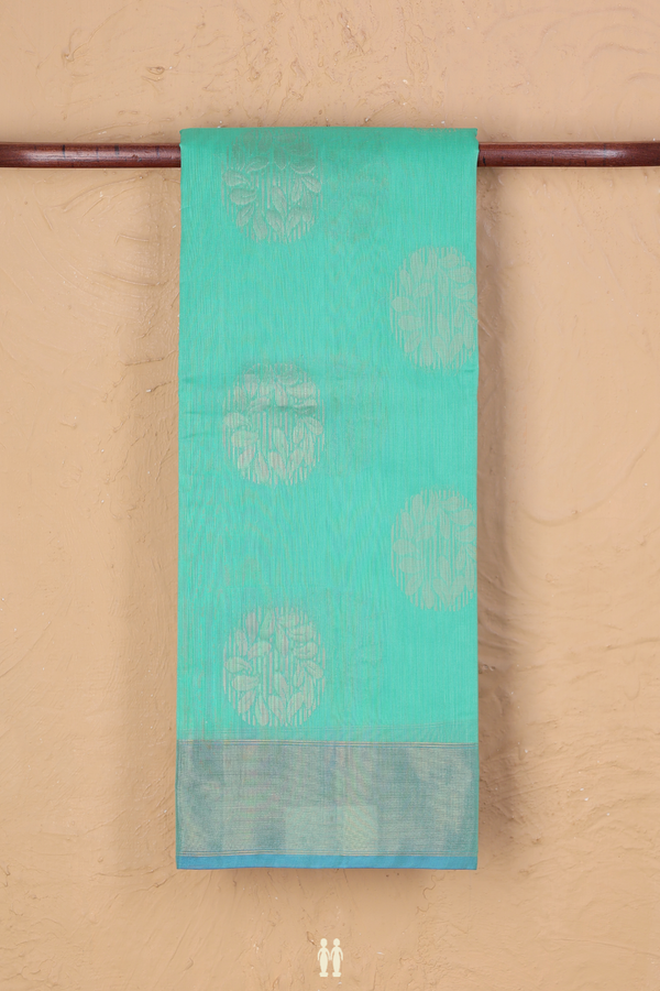 Kora Silk Cotton Saree In Sea Green With Zari Motifs