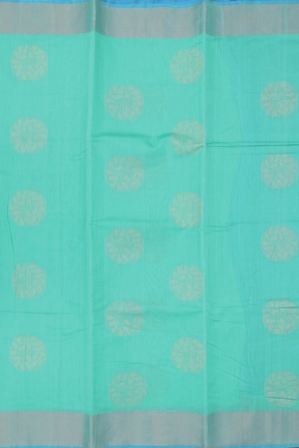 Kora Silk Cotton Saree In Sea Green With Zari Motifs