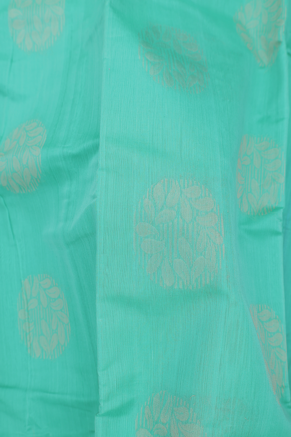 Kora Silk Cotton Saree In Sea Green With Zari Motifs