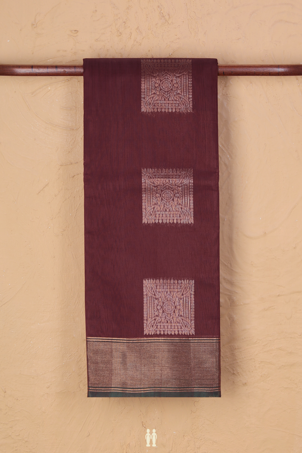 Kora Silk Cotton Saree In Maroon With Zari Motifs